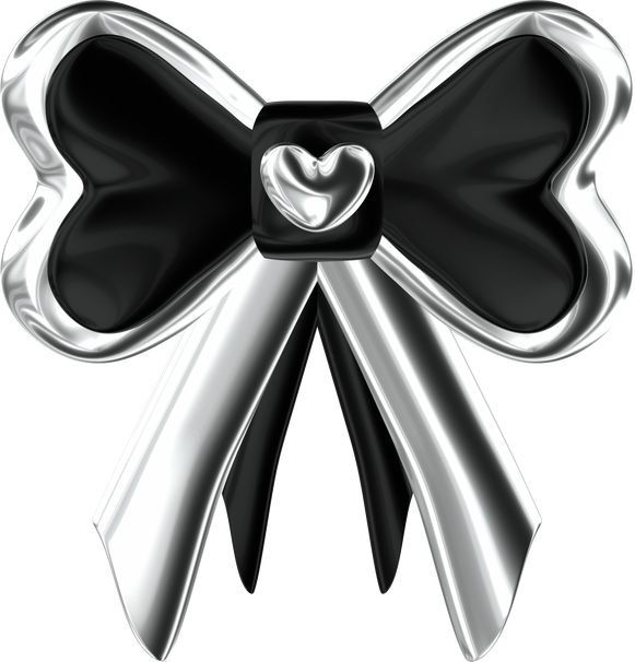 Bow ribbon 3D Y2K Black Silver Metallic Chrome Illustration